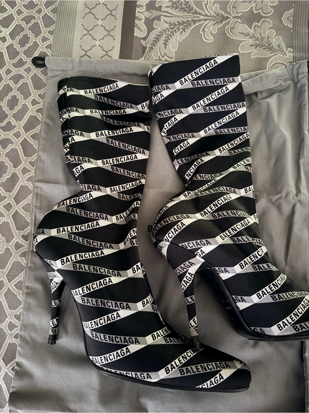 Balenciaga Black and White Logo-Striped Sock Booties